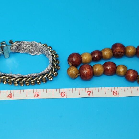 Y2K BOHO crouched lace band under brass chain with glass amber beads - Picture 15 of 16